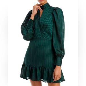 AQUA Tonal Stripe Keyhole Ruffle Hem Dress - Emerald Green Size XL NWT